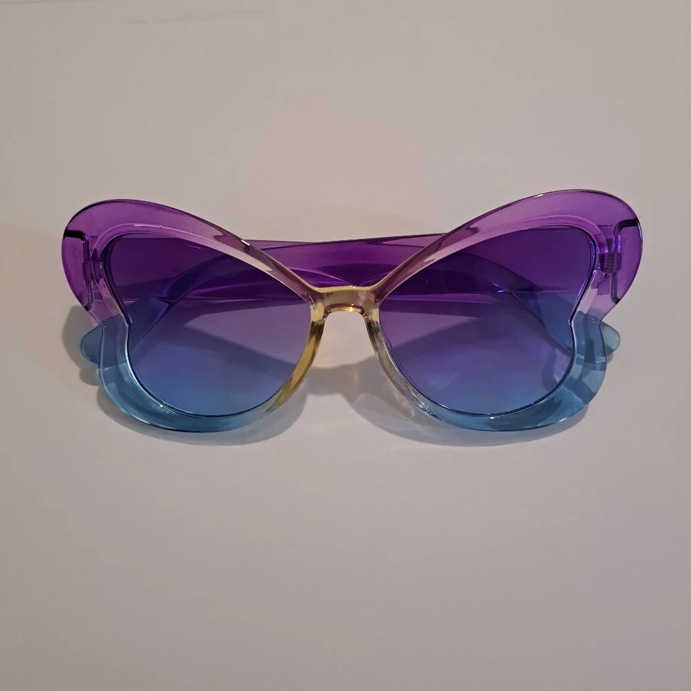 Butterfly Sunglasses Gradient Purple Yellow Blue, Adult